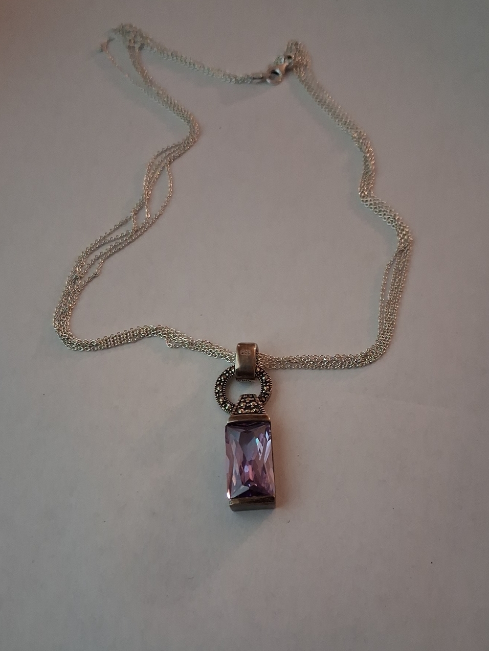 Silver  925 Necklace with Rectangular Light Purple Crystal Pendant